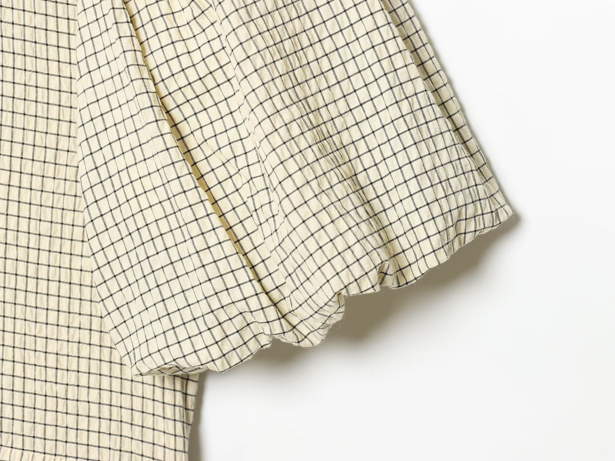 Women's O Neck balloon sleeve checkered top