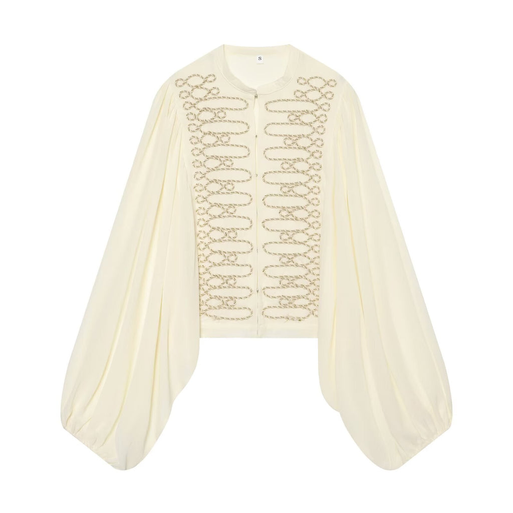 Women's long sleeved O Neck rope Knot button shirt