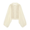 Women's long sleeved O Neck rope Knot button shirt