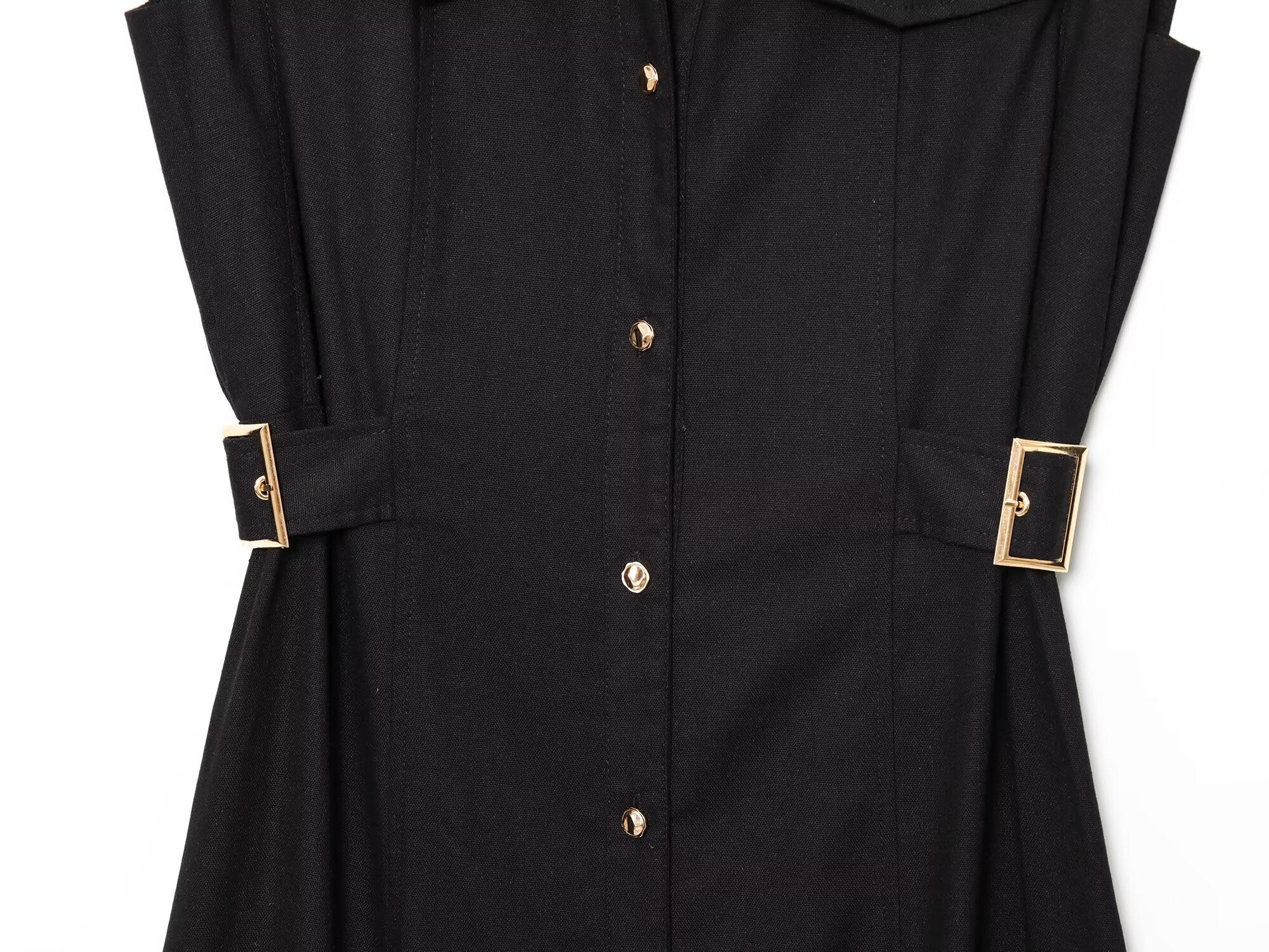 Women's shirt style linen blended MIDI dress