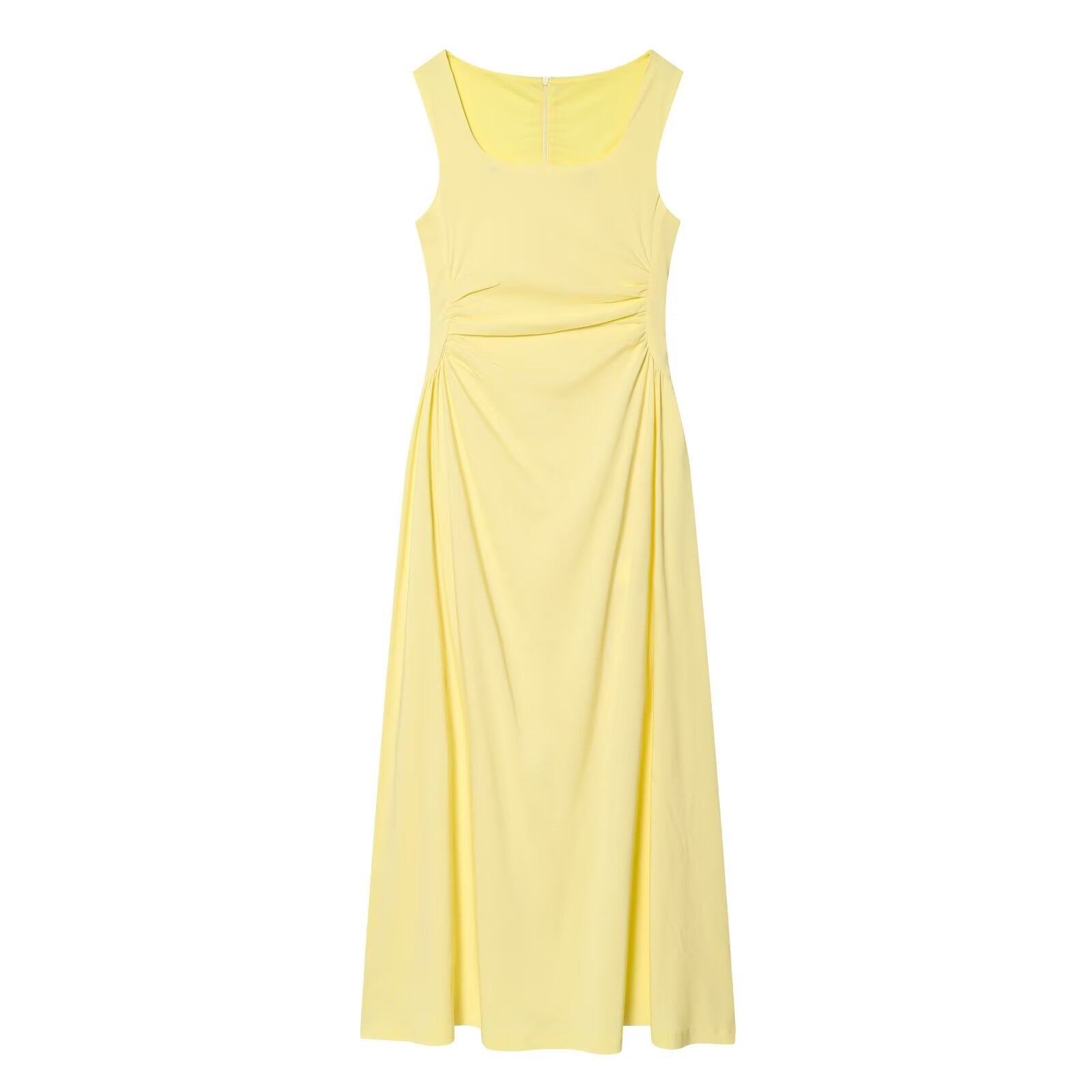 Women's U-neck pleated waist MIDI dress