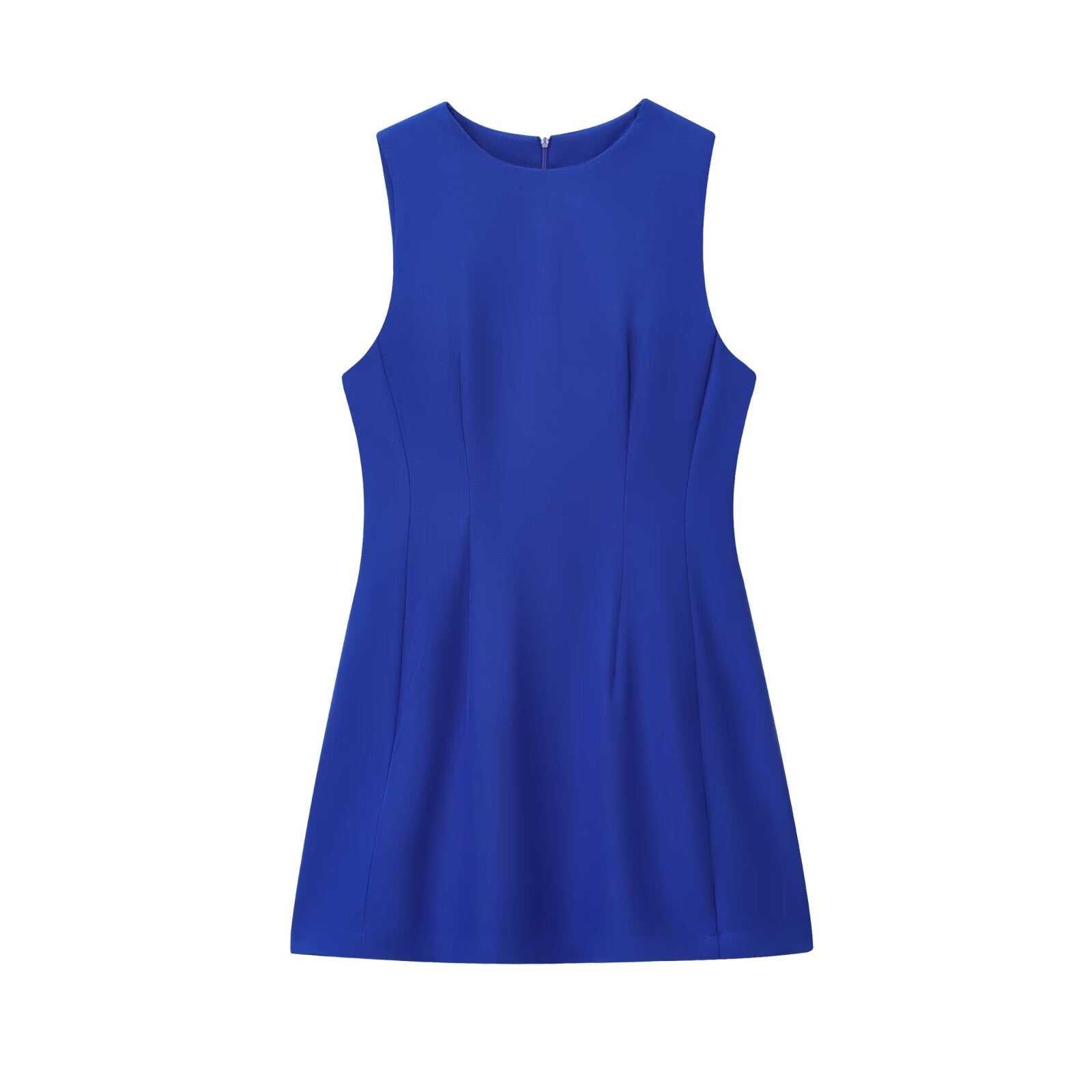 Women's O Neck fluffy sleeveless mini dress