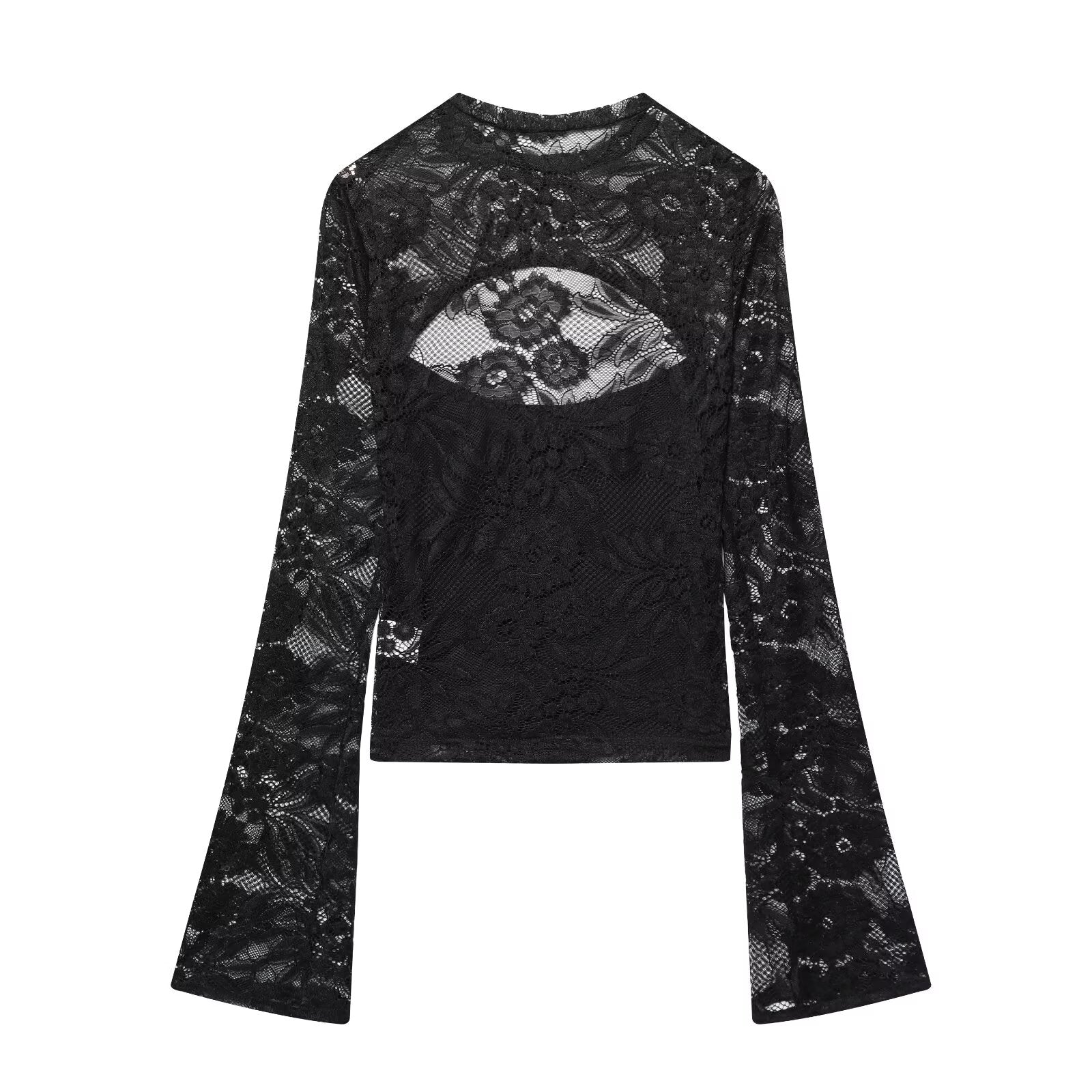 Women's lace patchwork hollow flared sleeve top