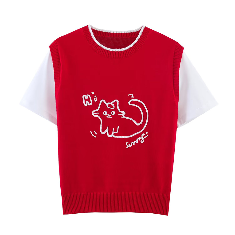 Women's three-dimensional embroidery spliced knitted shirt
