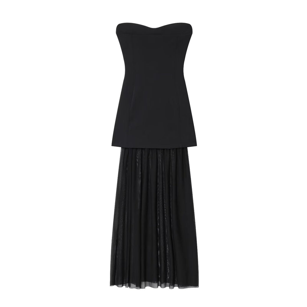 Women's new fashion sleeveless patchwork strapless MIDI dress