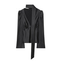 Women's scarf decoration V-neck satin textured shirt