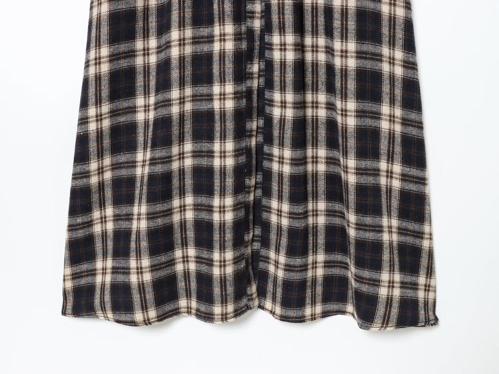 Women's casual shirt style pleated checkered MIDI dress
