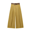Women's chic Fashion With Belt loose satin texture wide leg pants