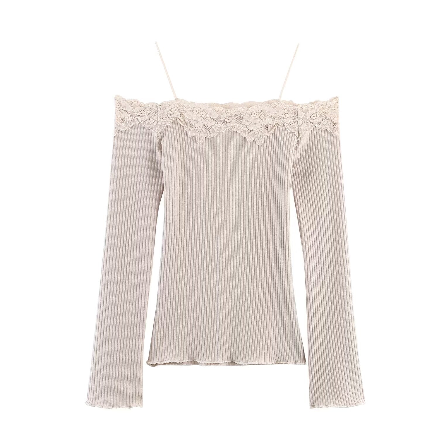 Women's off shoulder long sleeved patchwork T-shirt