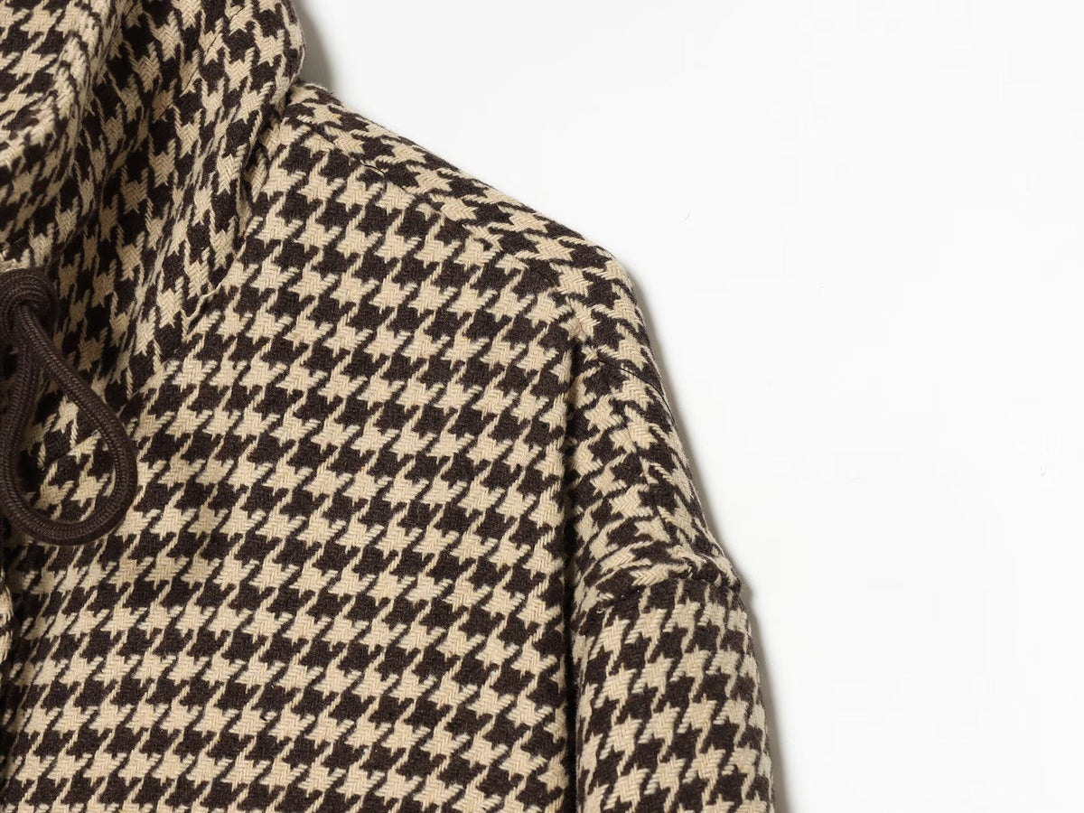 Women's with drawstring retro checkered short Coat