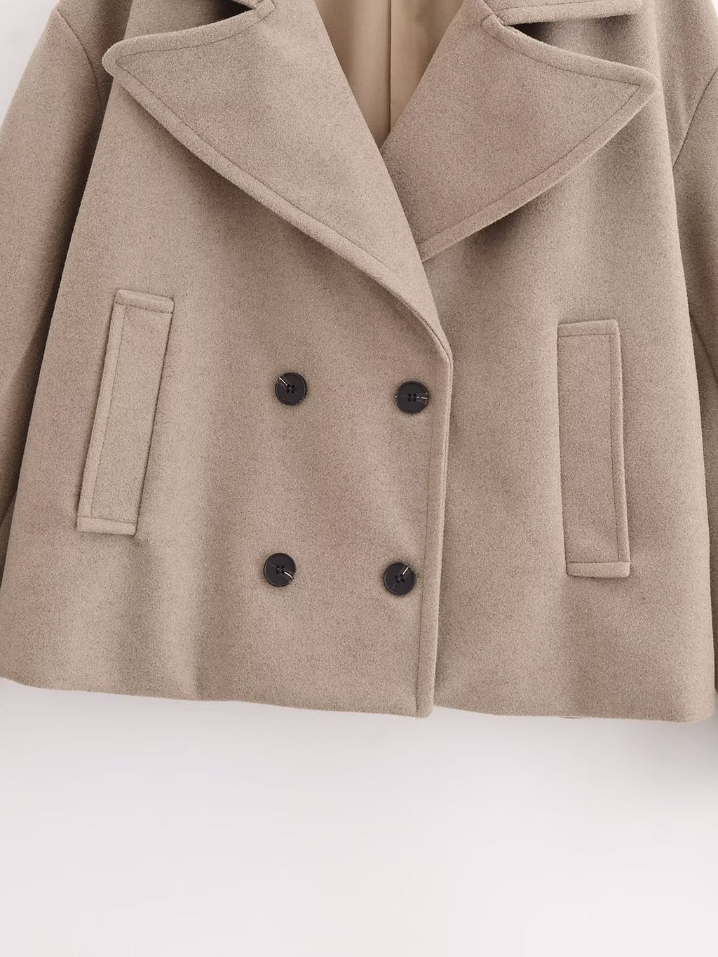 Women's new warm short Double breasted woolen coat
