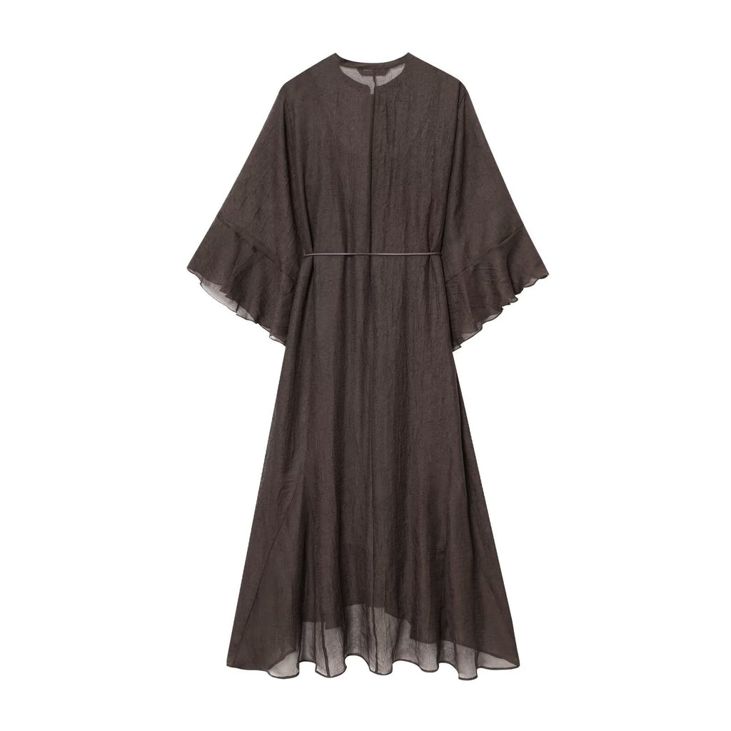 Women's new fashion with Belt loose semi transparent MIDI dress