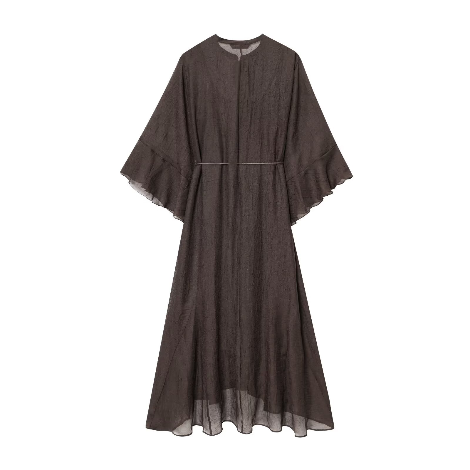 Women's new fashion with Belt loose semi transparent MIDI dress