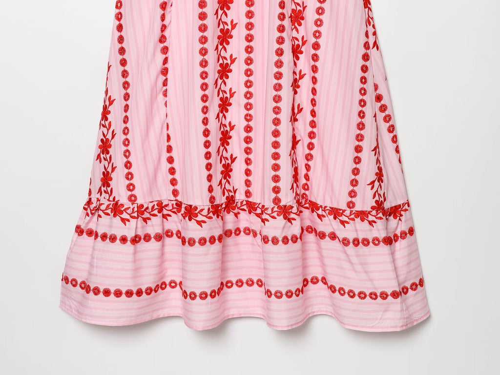 Women's hollowed out embroidered suspender dress