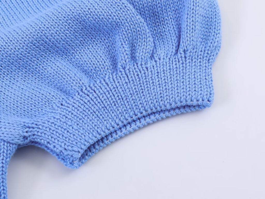Women's O Neck bubble short sleeved knitted Coat
