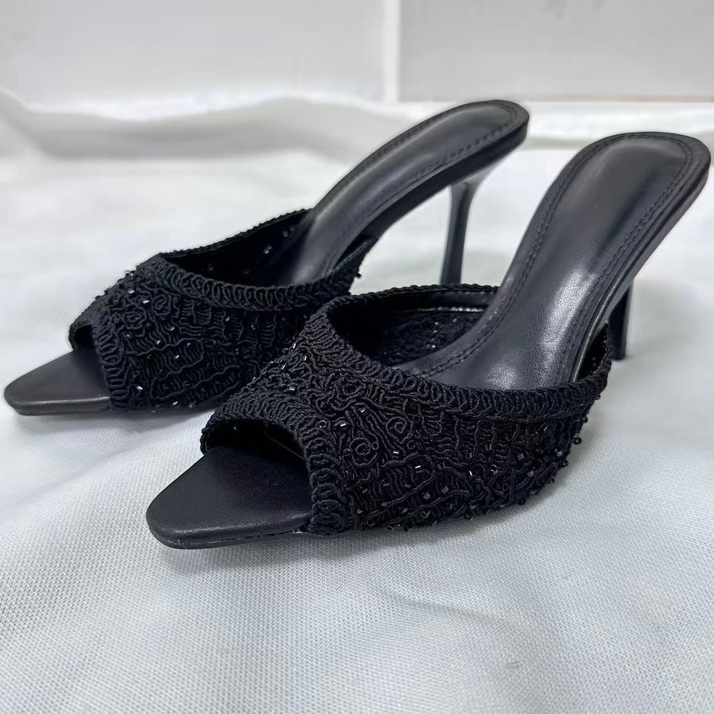 Women's new fashion fishmouth light studded stilettos.