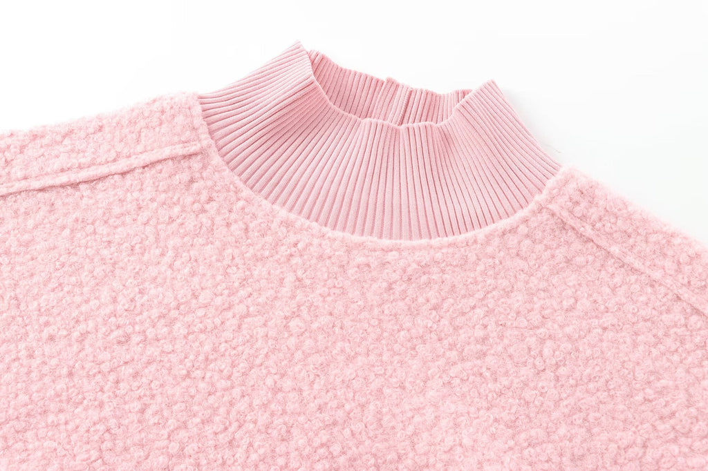Women's short standing collar woolen sweatshirt