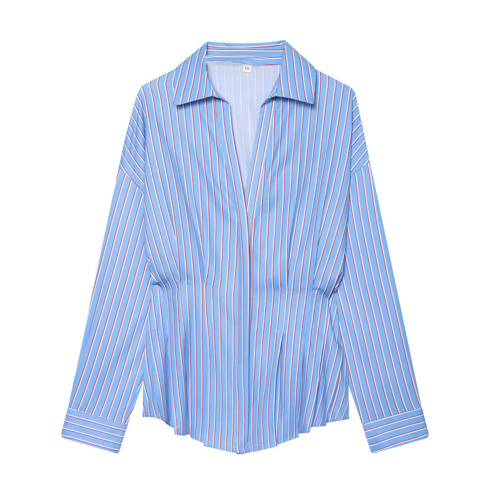 Women's pleated decorative casual poplin shirt