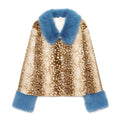 Women's spotted fur-trimmed patchwork coat