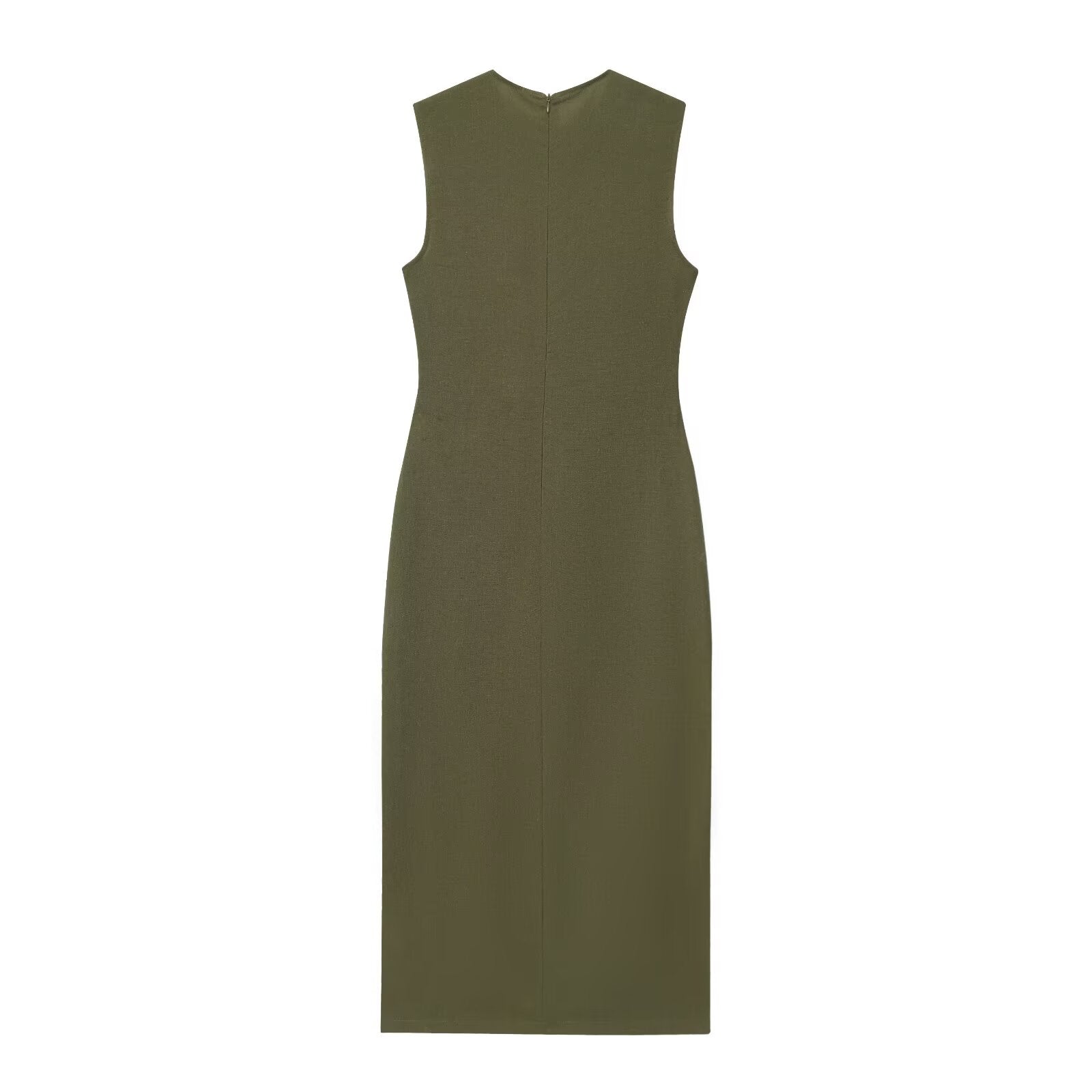 Women's New Fashion With Belt Linen Blended Sleeveless Midi Dress