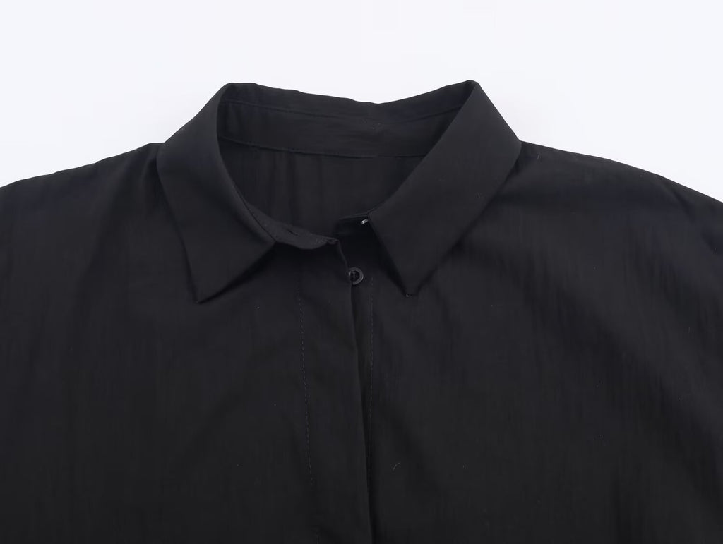 Women's 2025 new belt decoration loose poplin shirt