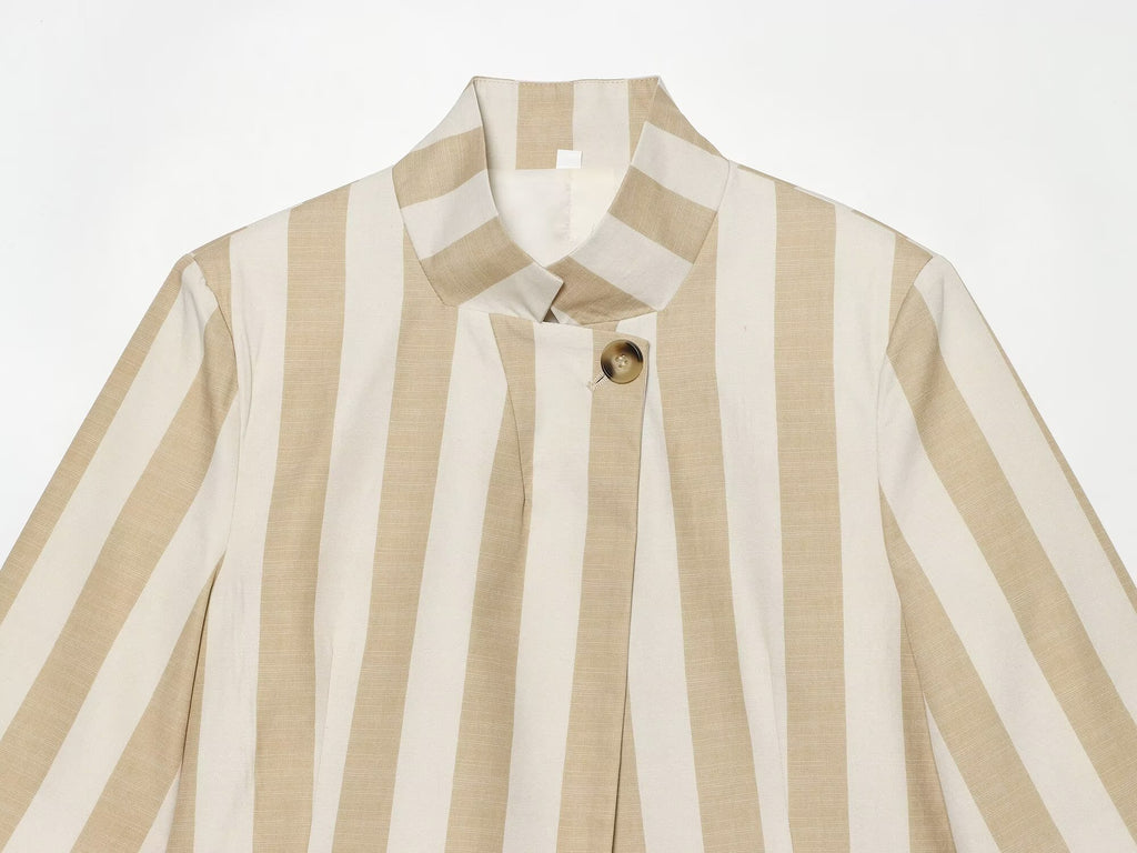 Women's slim short sleeved striped Blazer Coat