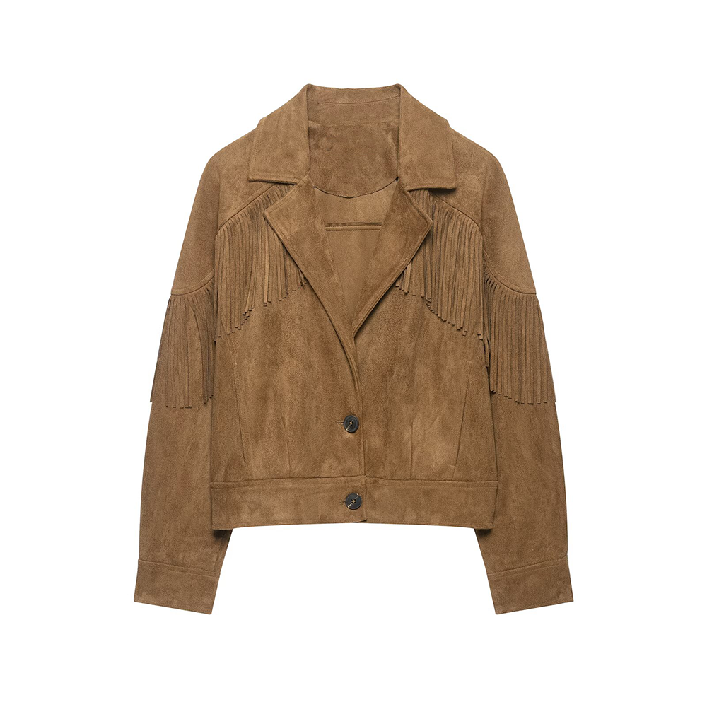 Women's suede texture effect tassel jacket Coat