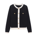Women's new versatile fashion O-neck gold button knitted long sleeve cardigan