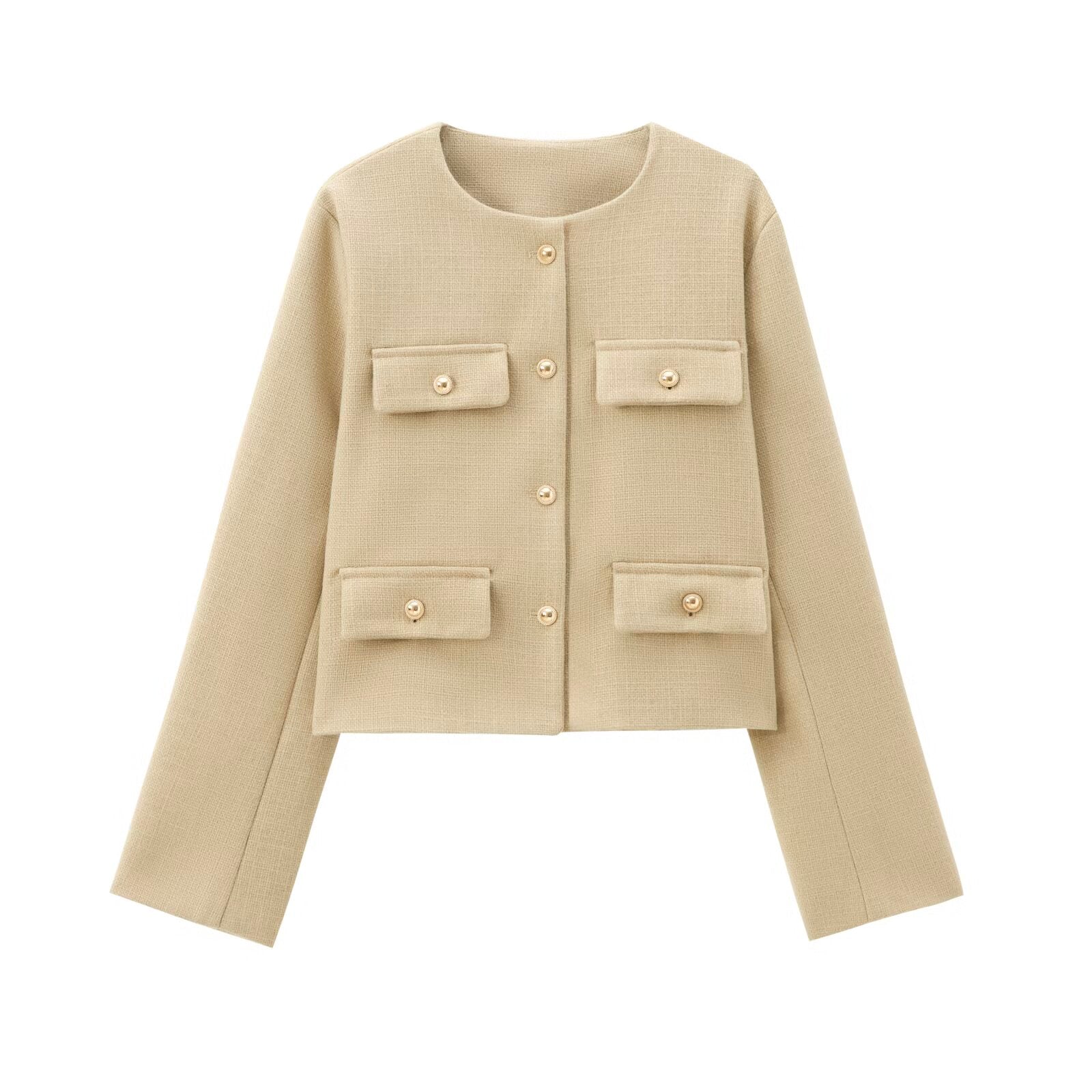 Women's new flip cover decoration short O Neck Blazer Coat
