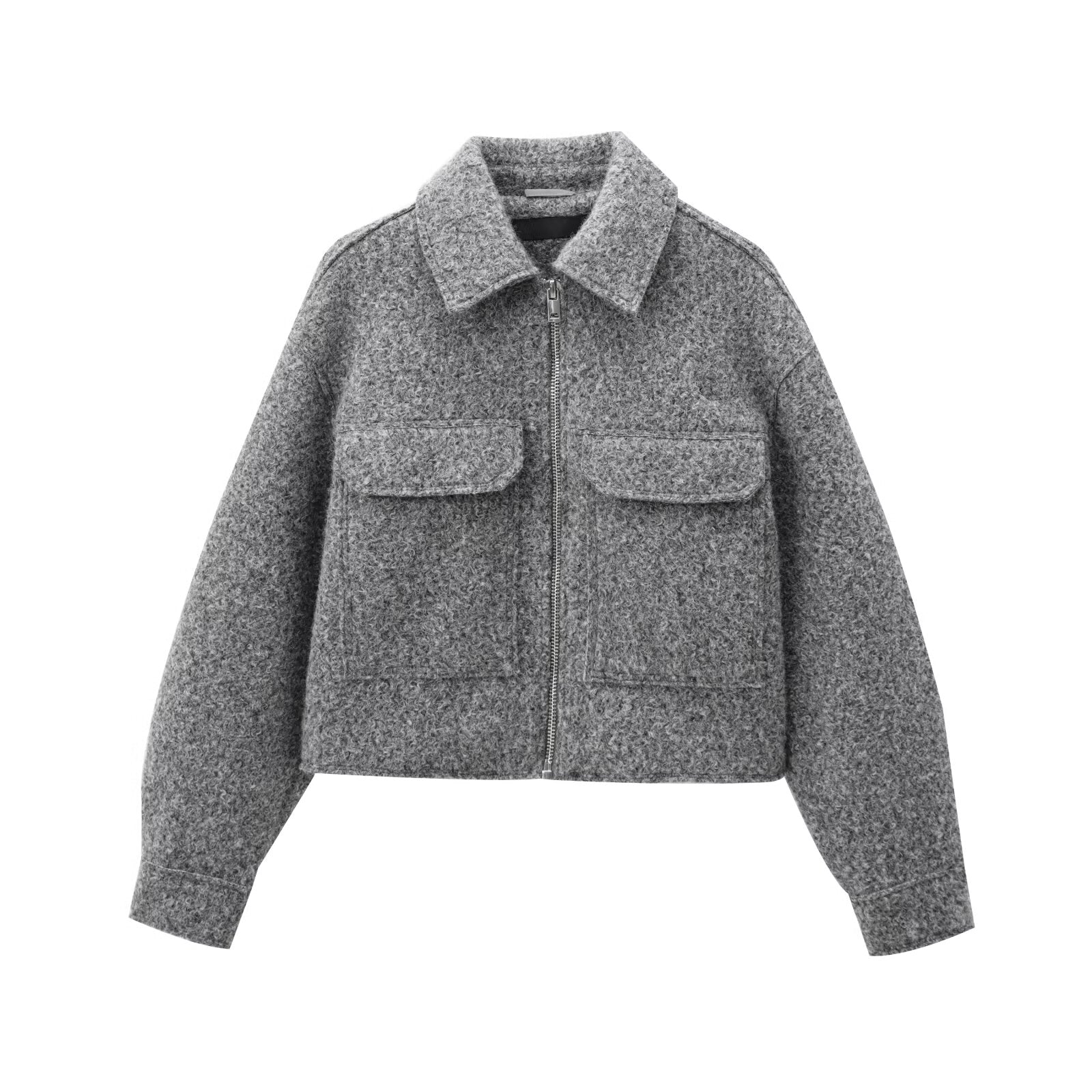 Women's short lapel zipper woolen jacket Coat