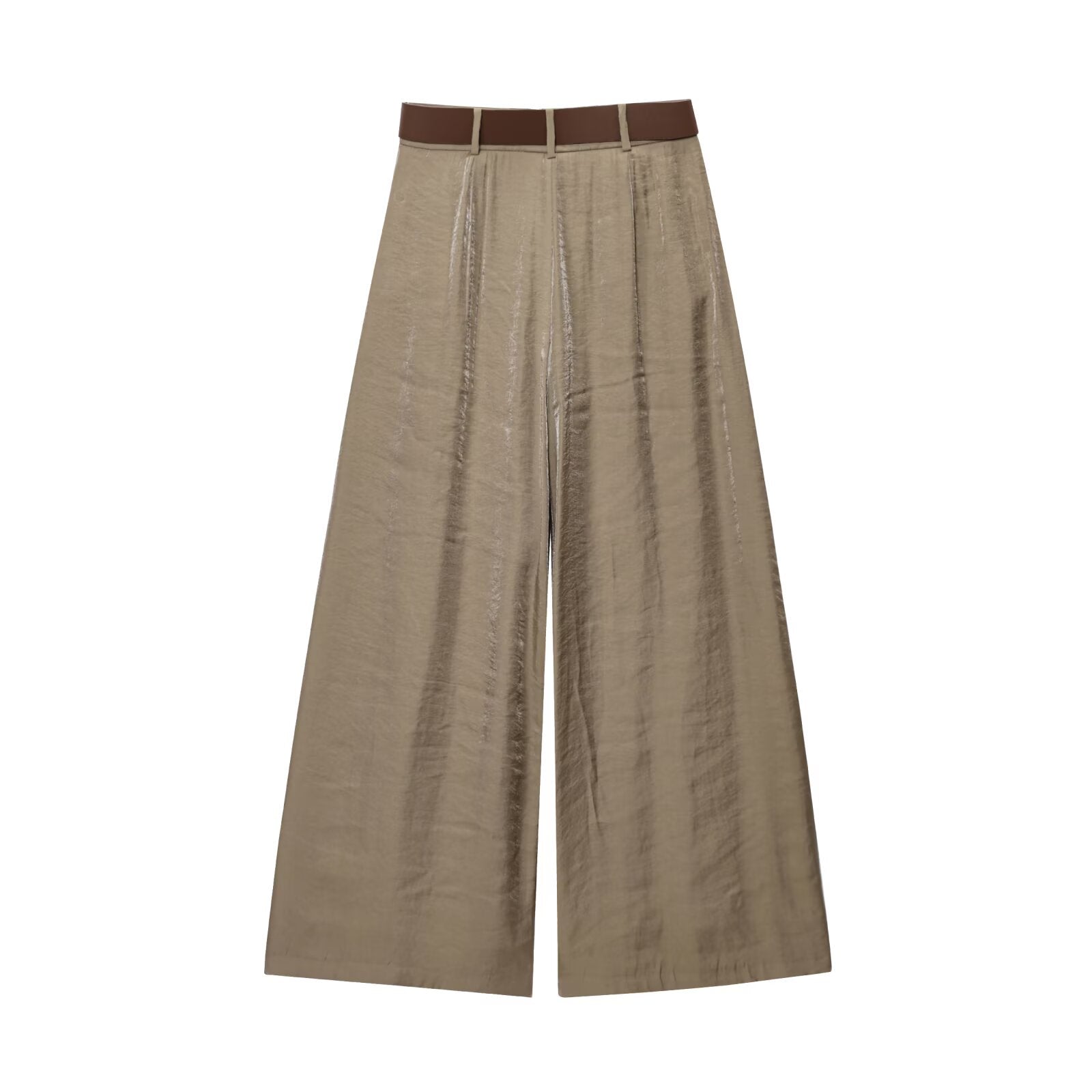 Women's chic Fashion With Belt loose satin texture wide leg pants