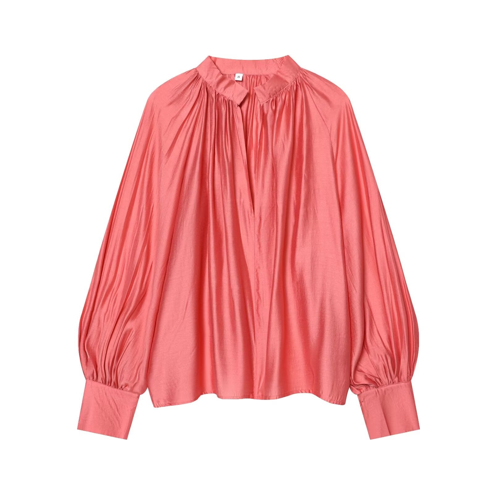 Women's pleated decorative lantern sleeve shirt