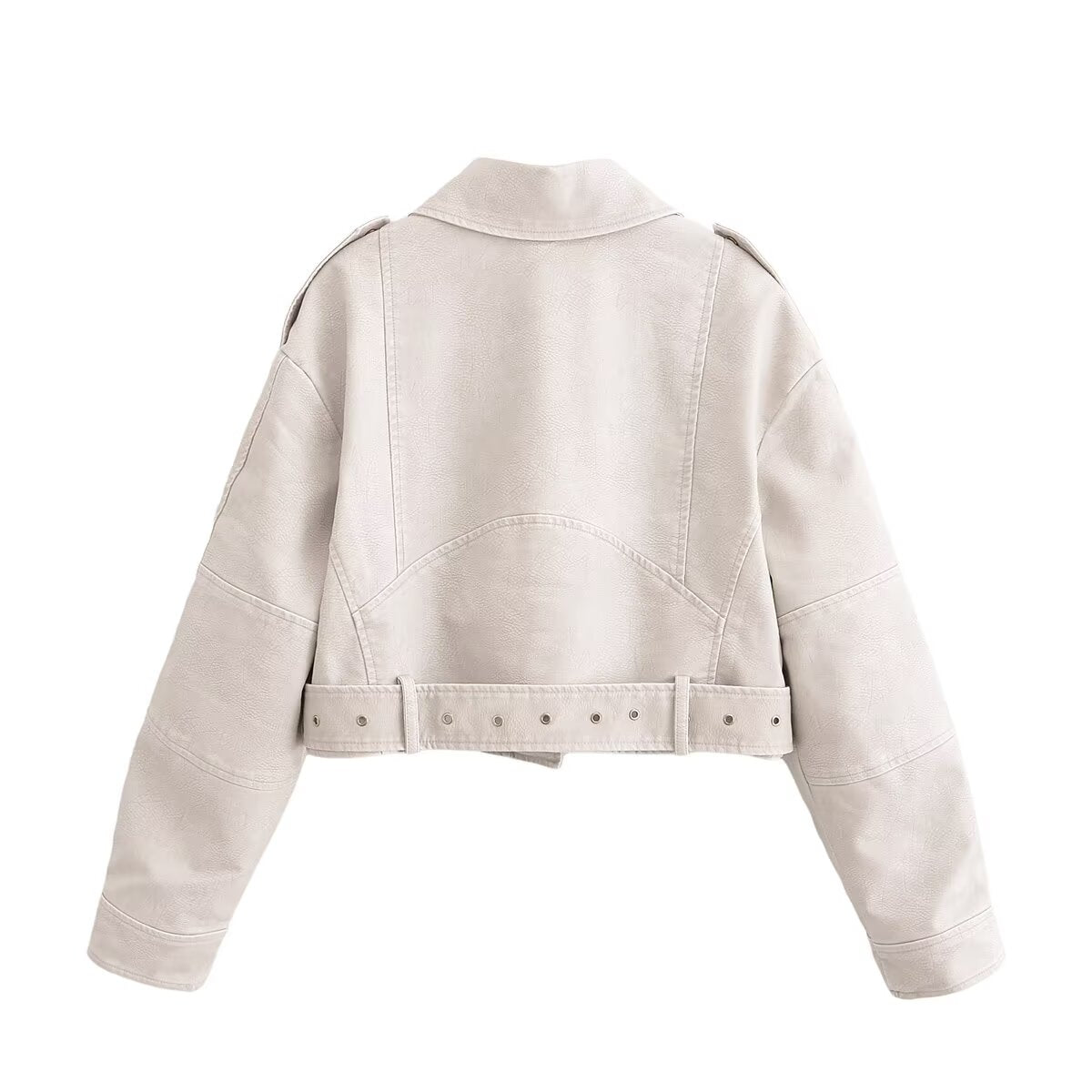 Women's with Belt short Faux Leather jacket Coat