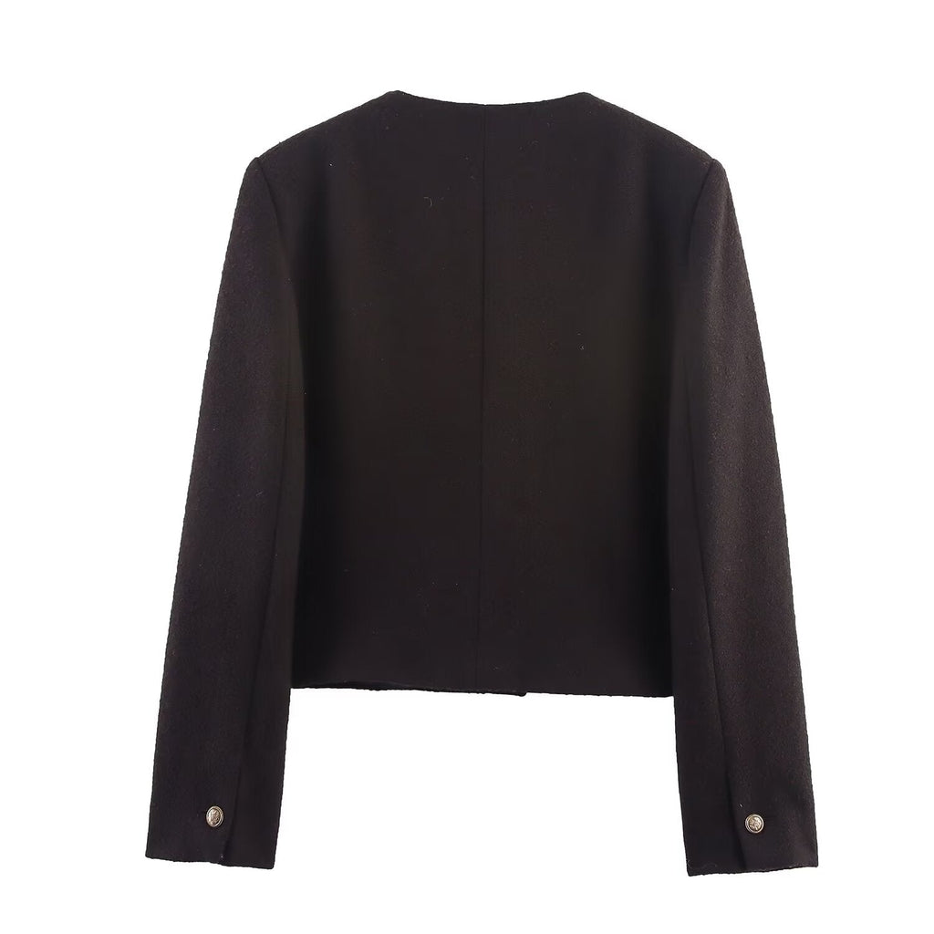 Women's autumn fashion short O Neck Button-up woolen coat