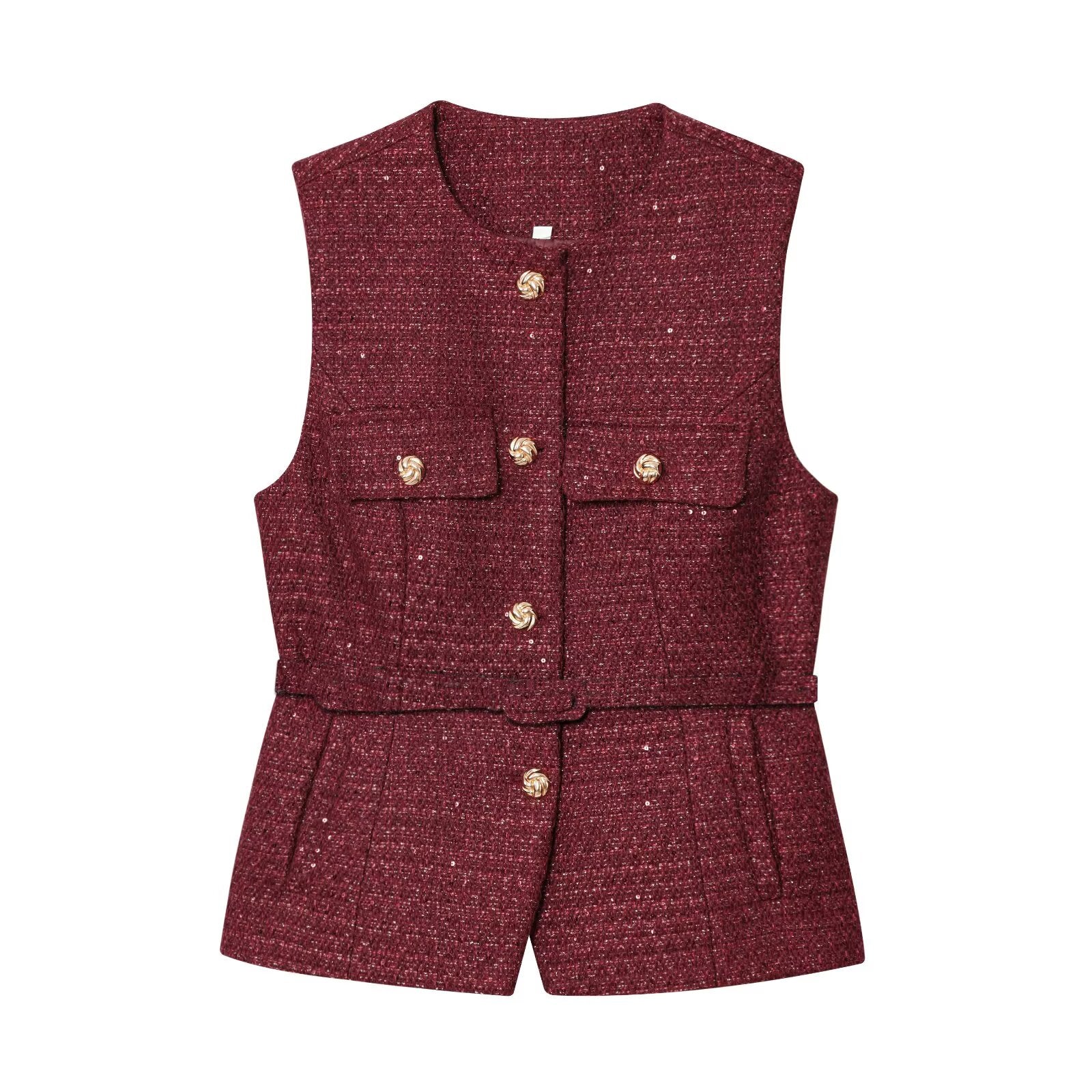 Women's with Belt bead decoration textured vest