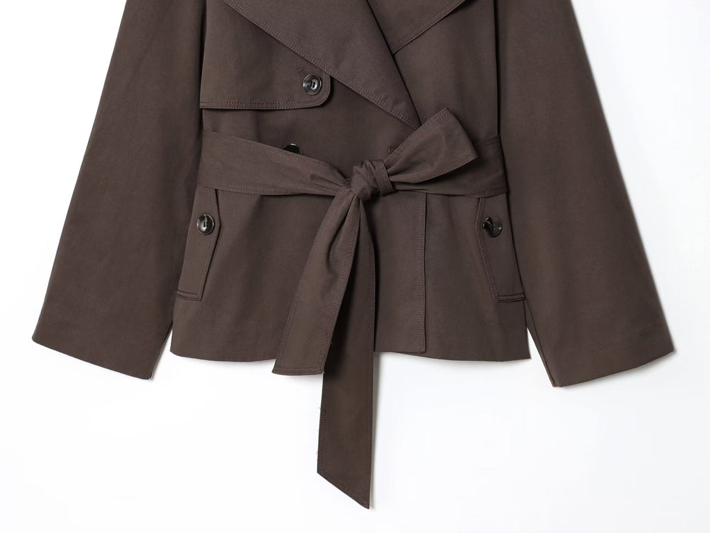 Women's New Fashion With Belt Short Double breasted Windbreaker Coat