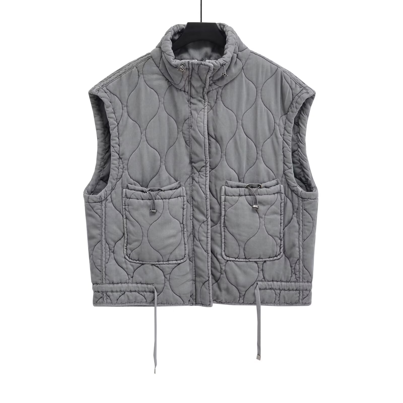 Women's loose Standing collar washed cotton vest