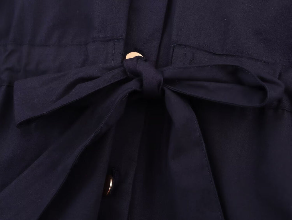Women's New Fashion With Belt Casual Single breasted Poplin Shirt