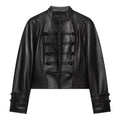 Women's short rope knot buckle imitation leather Coat