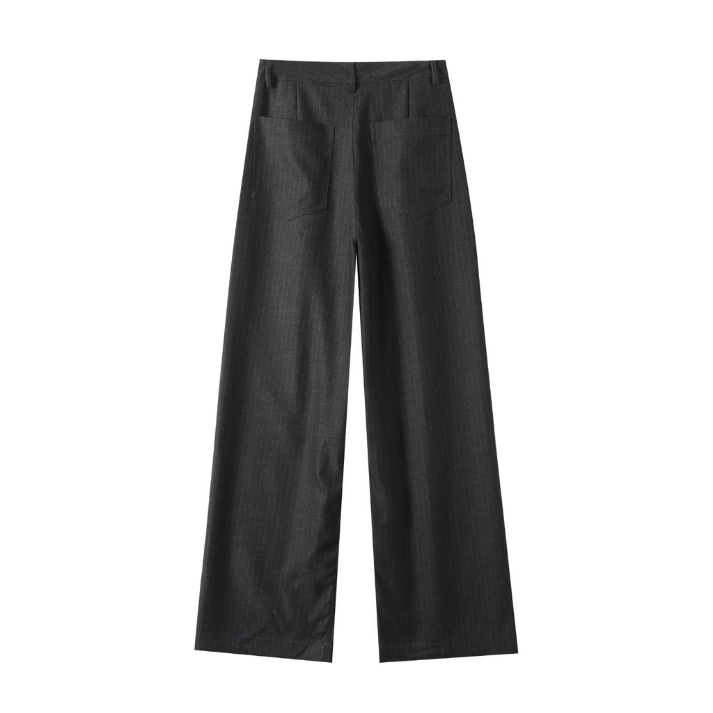 Women's new fashion loose mid waist striped wide leg pants