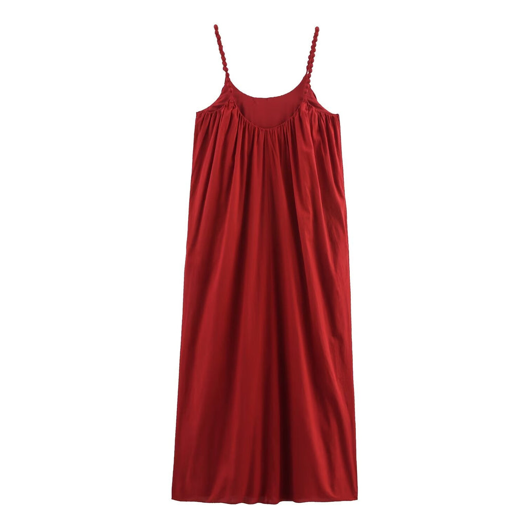 Women's new fashion wide pleated sleeveless beaded suspender MIDI dress