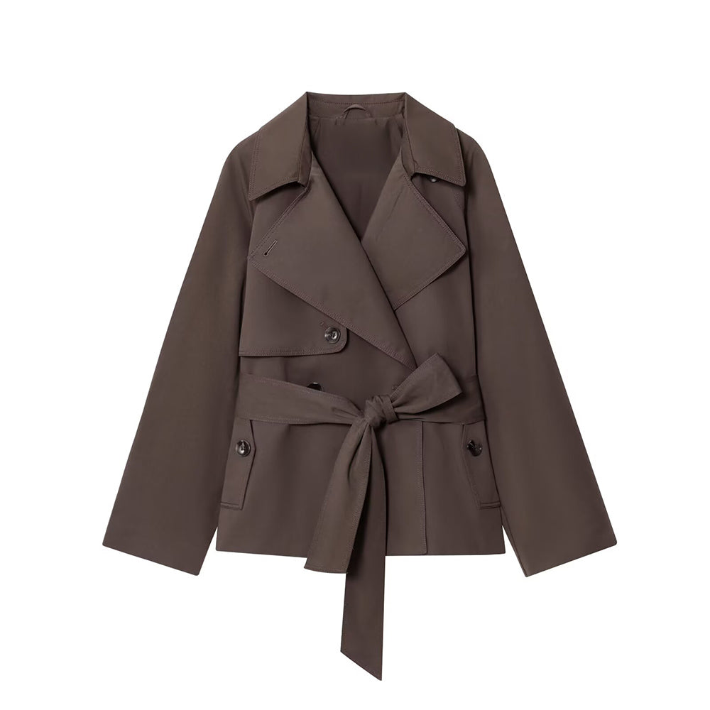 Women's New Fashion With Belt Short Double breasted Windbreaker Coat