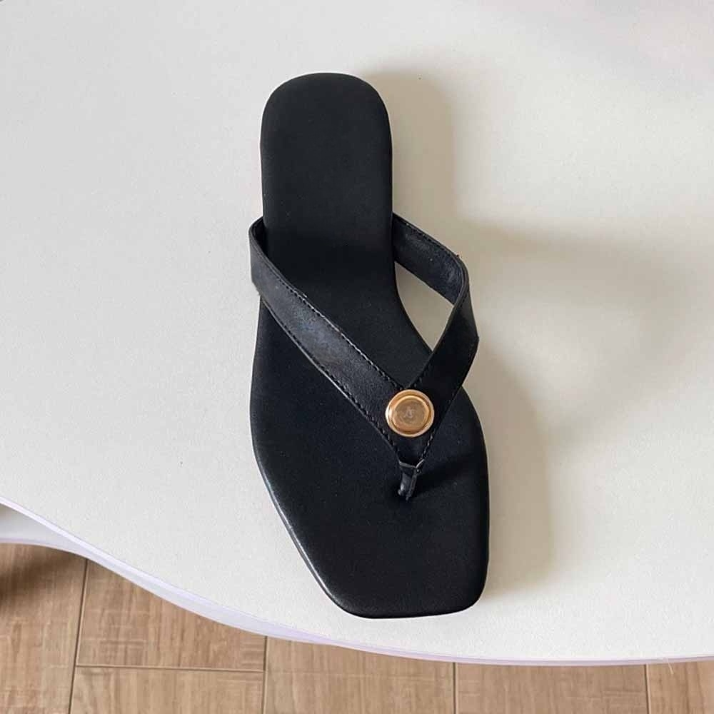 Women's new fashion flower buckle pinch thin-soled slippers have a shoe box