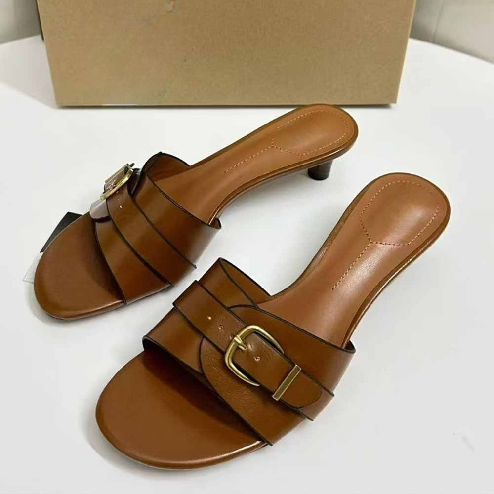 Women's new fashion belt buckle beach low-heeled slippers