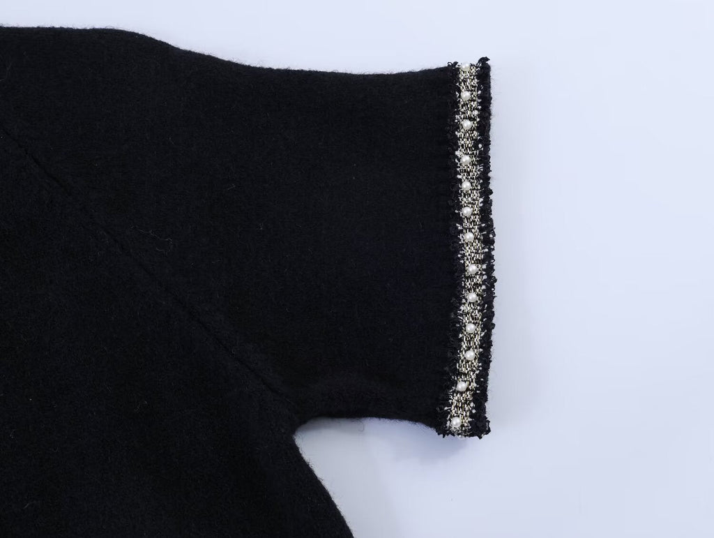 Women's Artificial Pearl Short Sleeve Knitted Shirt