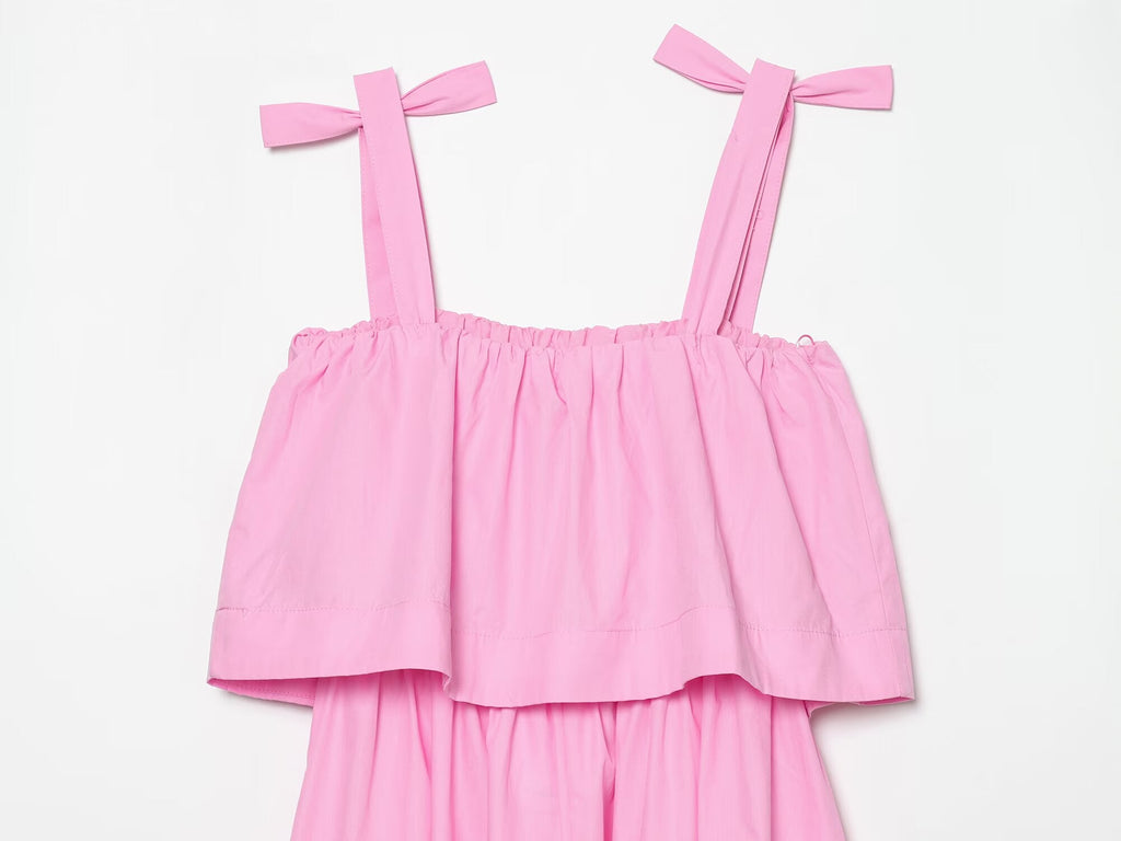 Women's bow decoration poplin MIDI dress