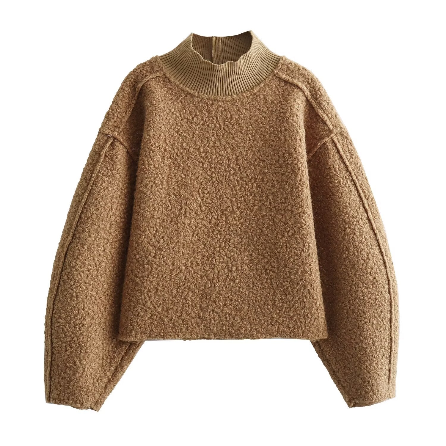 Women's short standing collar woolen sweatshirt