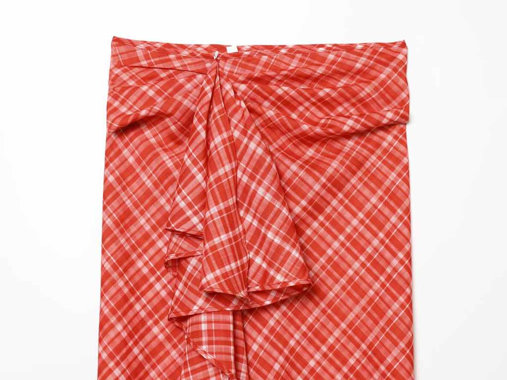 Women's layered decorative Plaid Midi skirt