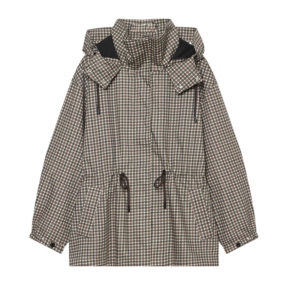 Women's loose plaid hooded jacket Coat