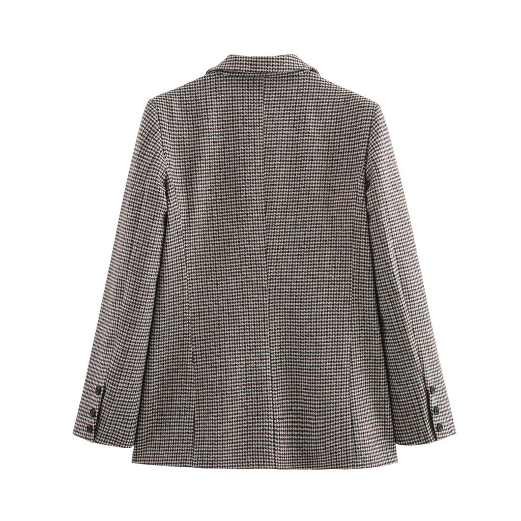 Women's casual single breasted checkered Blazer Coat